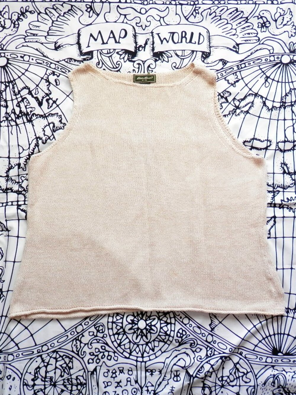 Eddie Bauer Women's Knit Sleeveless Ivory Cottage Top, Size XXL